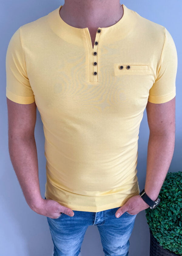 Żółta bawełniana koszulka męska z guzikami