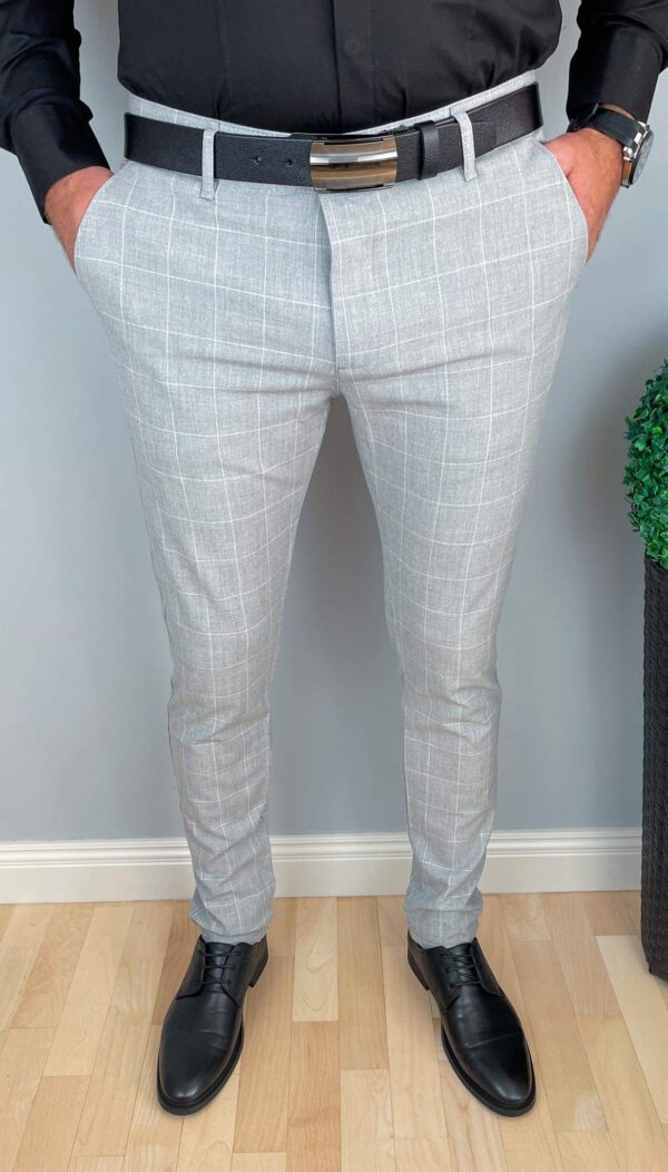 Spodnie męskie szare w białą kratę