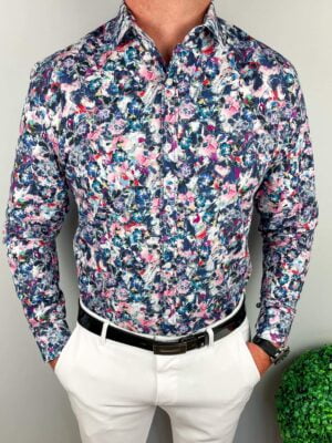 Wielobarwna  męska koszula w kwiaty slim fit