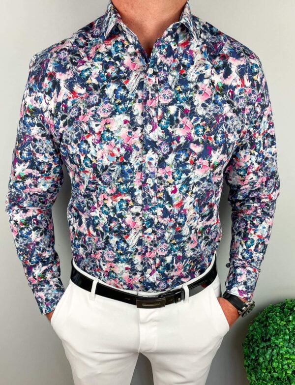 Wielobarwna  męska koszula w kwiaty slim fit