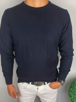 Granatowy męski sweter w jodełkę