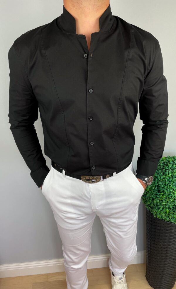 Czarna bawełniana koszula męska ze stójką